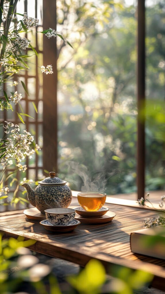 still life scene with tea cup drinking